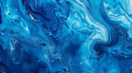 The background of an abstract painting is blue with a liquid texture.