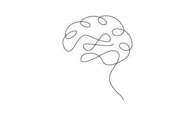 Vector continuous one simple single abstract line drawing of human brain isolated on a white background

