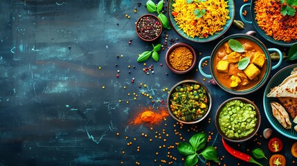 An entire table filled with Indian cuisine - obrazy, fototapety, plakaty