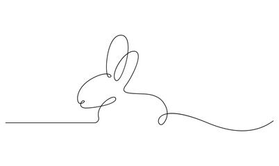 Vector continuous one simple single abstract line drawing of Rabbit pet animal isolated on a white background - obrazy, fototapety, plakaty