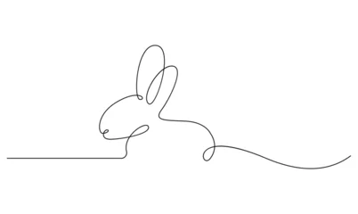 Foto op Canvas Vector continuous one simple single abstract line drawing of Rabbit pet animal isolated on a white background © TrustLine