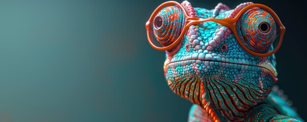 A closeup shot of the head and neck of an exotic chameleon, its vibrant colors shimmering under studio lighting. Created with Ai