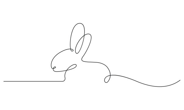 Vector continuous one simple single abstract line drawing of Rabbit pet animal isolated on a white background