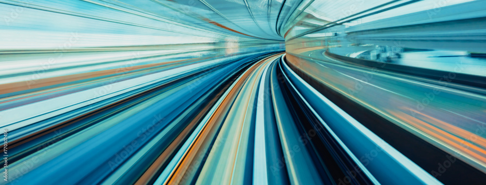 Poster abstract high speed technology pov motion blurred concept image from the yuikamome monorail in tokyo