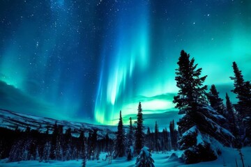 Obraz premium color Aurora Bore Above A Mountain Range