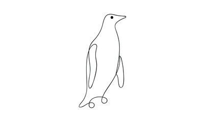 Vector continuous one simple single abstract line drawing of Penguin bird isolated on a white background minimalist