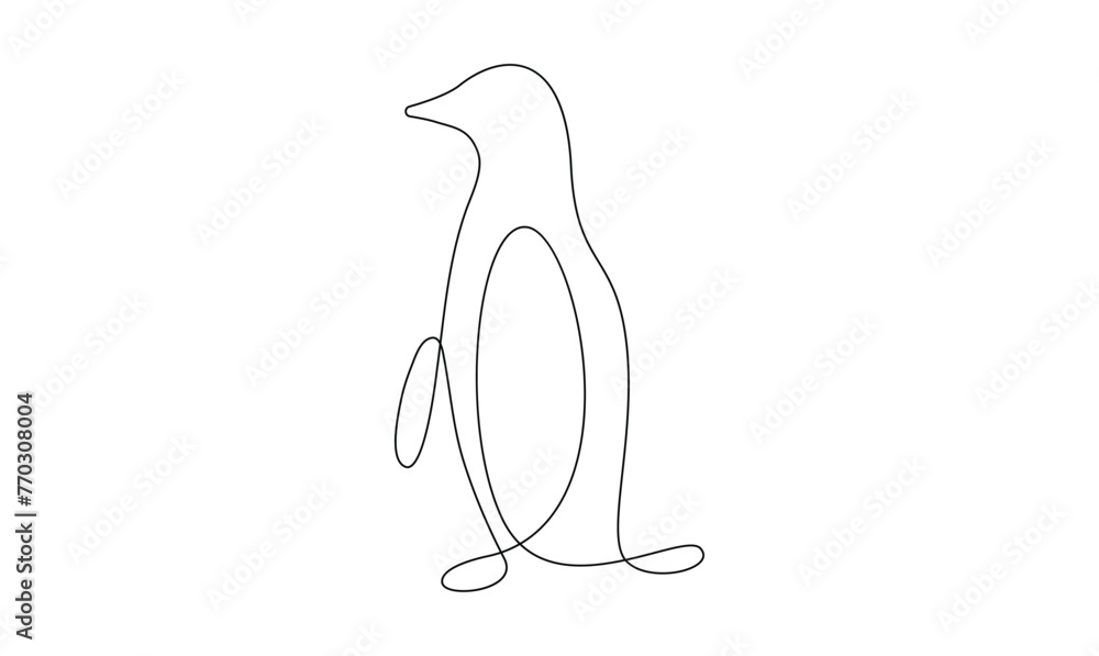 Wall mural Vector continuous one simple single abstract line drawing of Penguin bird isolated on a white background minimalist - Wall murals