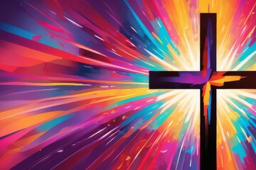 colorful painting art of an abstract background with cross christian illustration