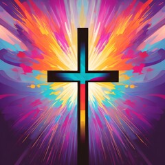 colorful painting art of an abstract background with cross christian illustration