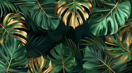 background with golden embroidered plant leaves - obrazy, fototapety, plakaty