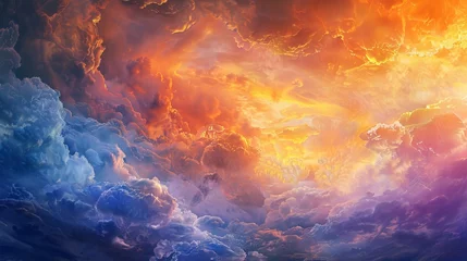 Foto op Plexiglas landscape painting with colorful clouds © xelilinatiq