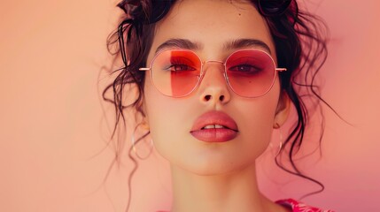 Fototapeta premium Peachy Perfection: Fashionable Indian Woman in Light Pastel Background generative ai