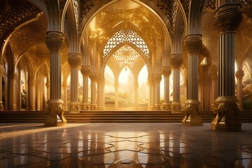 Majestic Opulence: A 3D White and Gold Mosque






