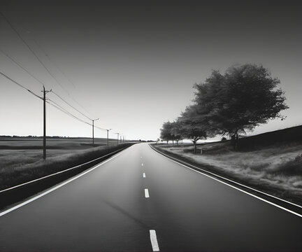 A image of road sketch with long distance,  Long Distance Road Sketch, Scenic Road Perspective Drawing,  Sketch of a Long Road Ahead Generative ai