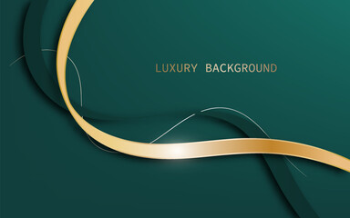 A golden ribbon on a green background. Luxury style. Vector illustration