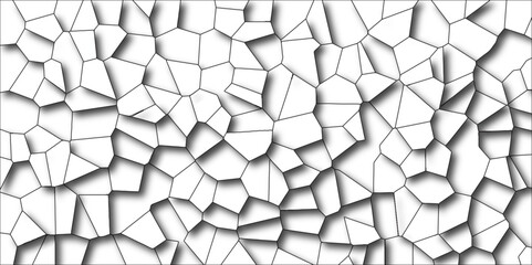 White color Broken Stained-Glass Background with black lines. Voronoi diagram Seamless pattern with 3d shapes vector Vintage Illustration background. Geometric Retro tiles pattern Quartz glass natural