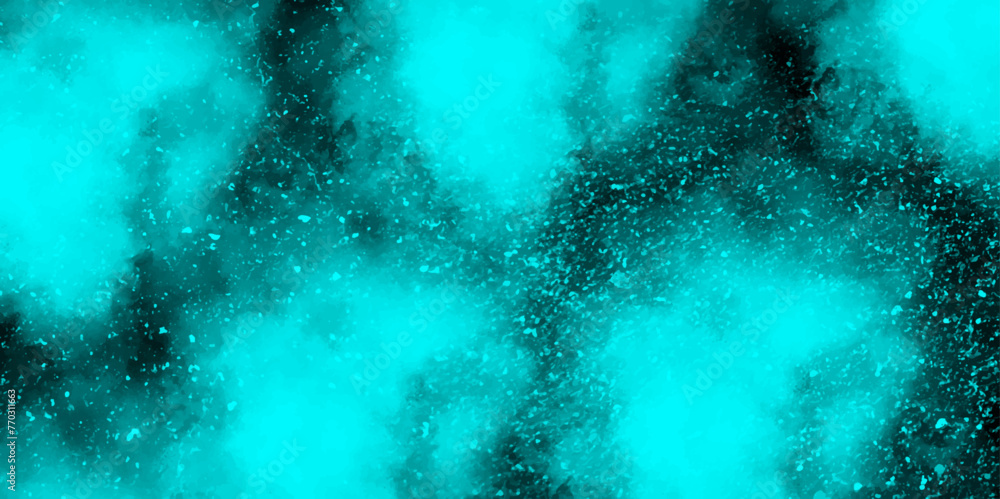 Poster abstract dynamic particles with soft blue clouds on dark background. space hand painted watercolor b