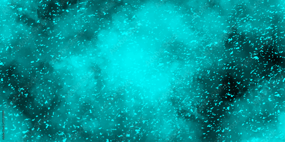 Poster abstract dynamic particles with soft blue clouds on dark background. space hand painted watercolor b