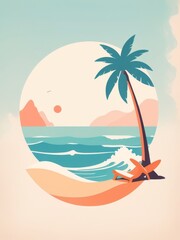 Fototapeta na wymiar beach and resort vintage colorful flat illustration