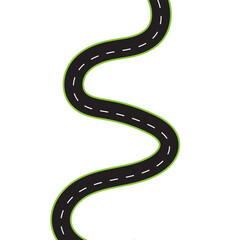 Horizontal asphalt road template. Winding road vector illustration. Seamless highway marking Isolated on background.
