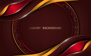 Red circle shapes and golden lines with halftone elements in luxury background style