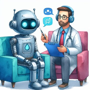 robot patient consults doctor watercolor style clip art preview