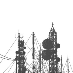 communication tower with antennas Silhouette - obrazy, fototapety, plakaty