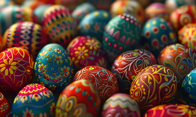 Fototapeta na wymiar Bright Easter Eggs pattern, Generative AI 