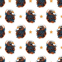 Seamless pattern with eagle and stars