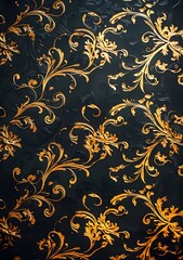 black background with gold baroque patterns framing the edges