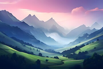 Fototapeta premium Majestic sunset in the mountains landscape dramatic scene