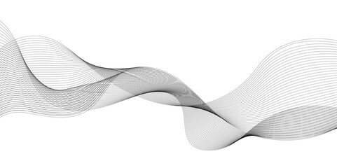 Vector wavy grey lines flowing smooth curve  black gradient color on transparent background in concept of technology, science, music, sound, banner, poster, modern.
