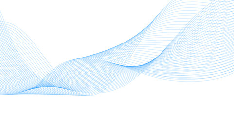Vector wavy blue lines flowing smooth curve gradient color on transparent background in concept of technology, science, music, sound, banner, poster, modern.