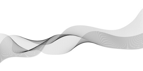 Vector wavy grey lines flowing smooth digital futuristic technology curve ocean black gradient color on transparent background. Design for technology, science, music, sound, banner, poster, modern.