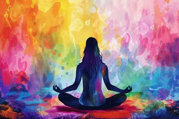 yoga in the lotus position on beautiful fantasy colorful background