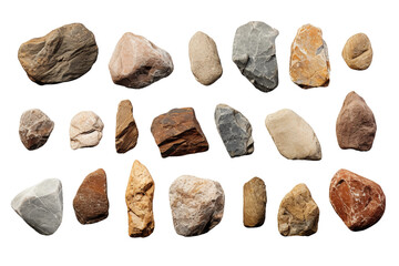 Fototapeta na wymiar Group of Rocks Arranged Neatly in a Row. On a White or Clear Surface PNG Transparent Background.