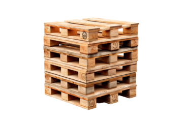 Stack of Wooden Pallets in Warehouse. On a White or Clear Surface PNG Transparent Background.
