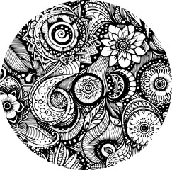 Decorative floral outline ornamental pattern in sketchy doodle style