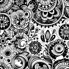 Decorative floral outline ornamental pattern in sketchy doodle style