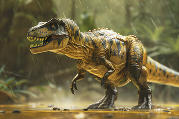 Tyrannosaurus Rex in the Jungle: The Roar of a Living Historical Monster - obrazy, fototapety, plakaty