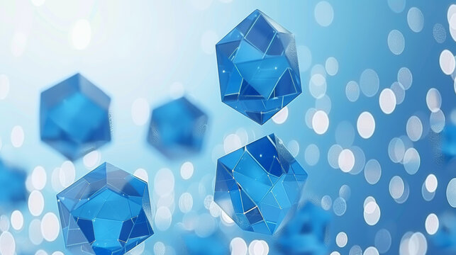 A blue cube is surrounded by other blue cubes. The blue cubes are arranged in a way that they appear to be floating in the air. The image has a dreamy, ethereal quality to it