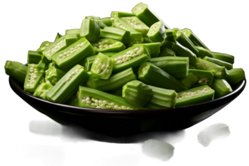 Black Bowl Filled With Sliced Celery. On a White or Clear Surface PNG Transparent Background.