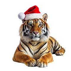 tiger wearing a santa hat