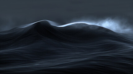 A dark ocean with a wave cresting in the distance. The water is choppy and the sky is cloudy