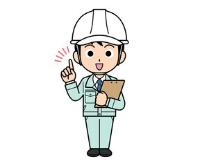 バインダーを持って指さしする現場監督の男性