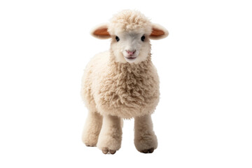 White Sheep Standing on Top of White Floor. On a White or Clear Surface PNG Transparent Background.