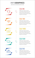 Naklejka premium Vector Infographic design with icons. process diagram, flow chart, info graph, Infographics for business concept, presentations banner, workflow layout. 5 options or 5 steps. Vertical Steps