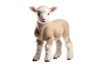 Naklejka na ściany i meble Small Sheep Standing on Top of White Floor. On a White or Clear Surface PNG Transparent Background.