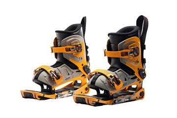 Yellow and Black Ski Boots. On a White or Clear Surface PNG Transparent Background.