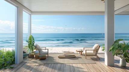 Sea View Beach Living 3D Rendering: A 3D rendering representing life on the sea view beach.